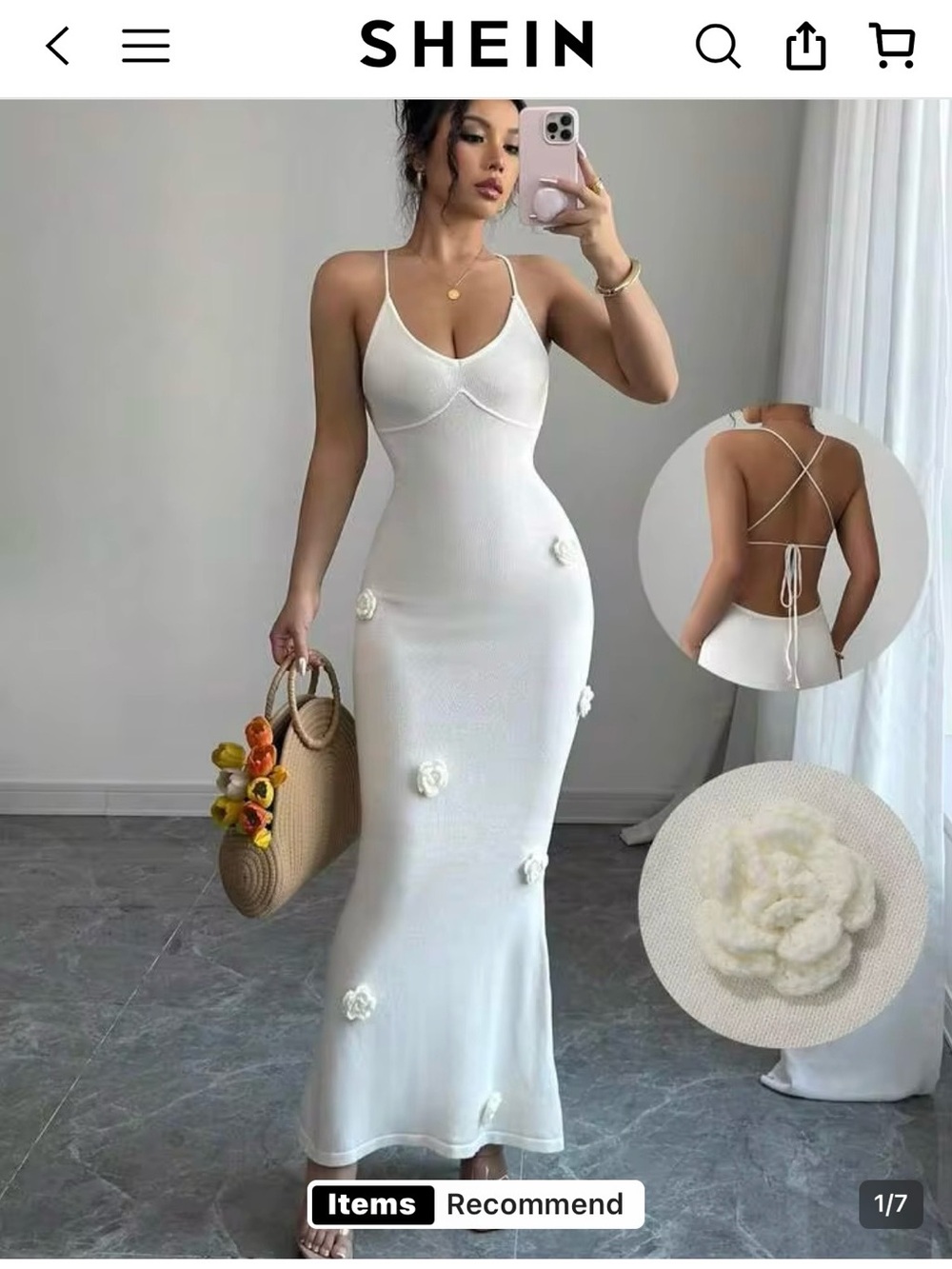 SHEIN White Floral Appliqué Strappy Maxi Dress